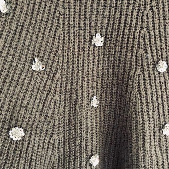 Lauren Conrad Sweater S Sequin Knit Bell Sleeve Gray Cozy Warm Embellished Woven - Picture 6 of 10